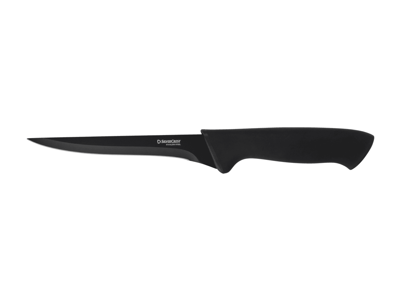Sort køkkenkniv med et ergonomisk håndtag og et skarpt blad.