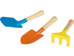 Lupilu® Kids' Garden Hand Tools: blue spade, orange trowel, and yellow rake.