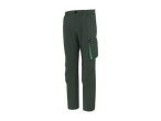 Temnozelene delovne hlače s stranskimi žepi in svetlozelenimi detajli.