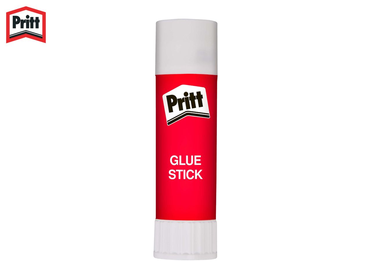 A red and white glue stick with a white cap, featuring the text 'GLUE STICK'.