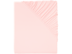A light pink fitted sheet with elastic edges is shown.