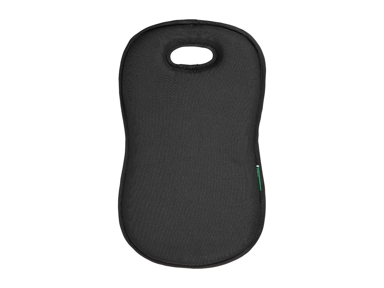 Black garden kneeler with a handle, isolated on a white background.