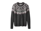 Women's grey knit sweater with a pink and white fair isle pattern