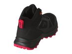 A black Crivit waterproof hiking boot with red accents is shown from the back.