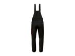 Black work dungarees with red accents, back view.