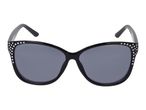 Black cat-eye sunglasses with dark lenses and rhinestone embellishments on the frames.