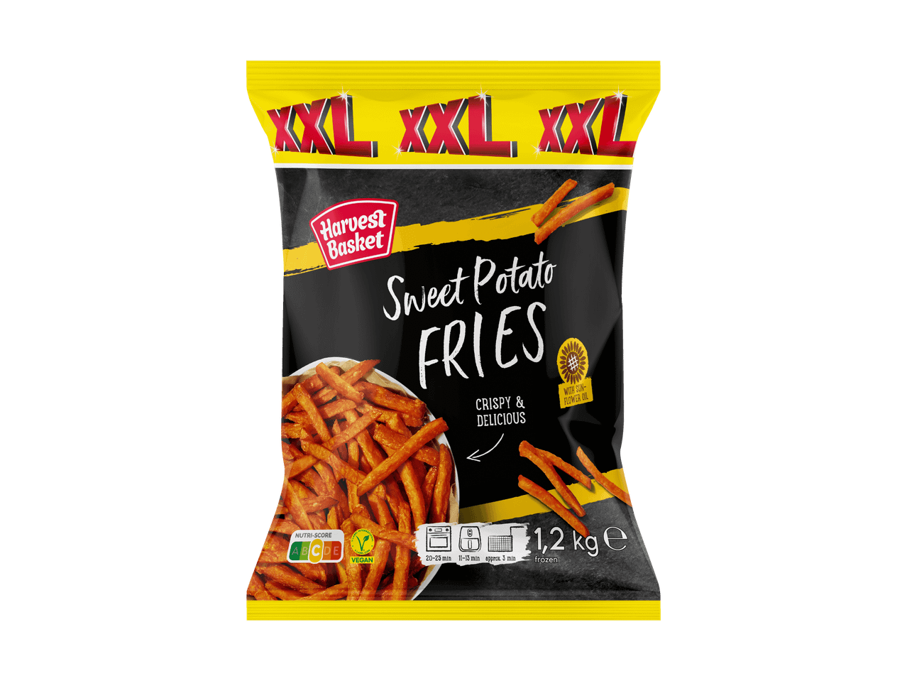 Sachet de frites de patate douce surgelées, croustillantes et délicieuses, 1,2 kg.