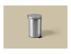 Stainless steel pedal bin with a round lid and a black base