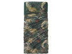 Biancheria da letto tropicale verde scuro con grandi foglie.