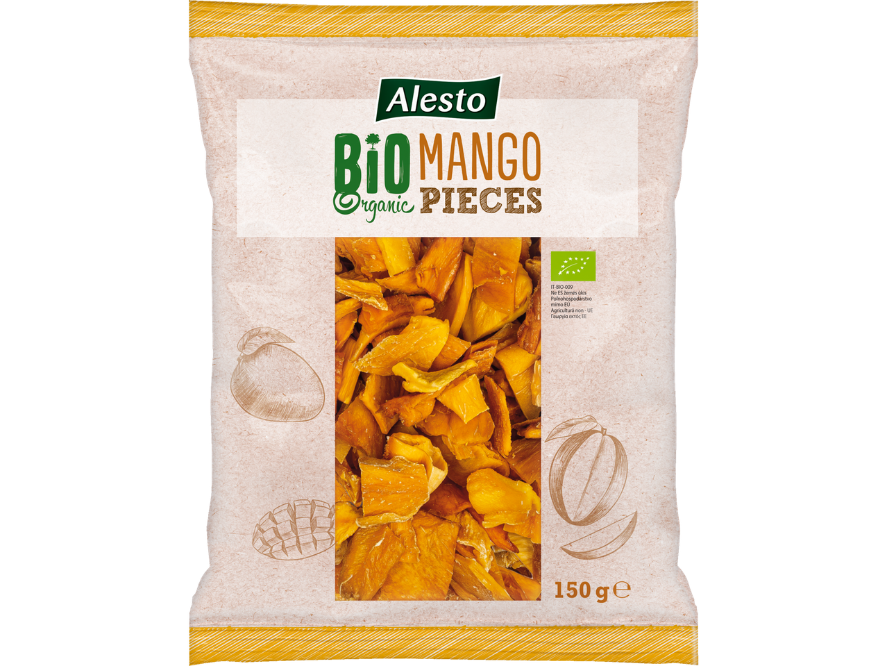 Pachet cu bucăți de mango bio Alesto (150g).