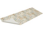 Passadeira de cozinha LIVARNO com padrão de azulejos coloridos em tons de castanho e cinzento.