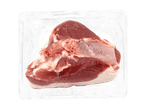 Ein Stück rohes Fleisch in einer durchsichtigen Plastikverpackung