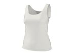 White women's tank top with a scoop neck and a fitted silhouette