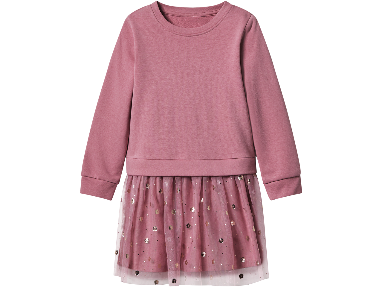 Lupilu® haljina za djevojčice u ružičastoj boji s dugim rukavima i suknjom od tila sa zlatnim sjajem.
