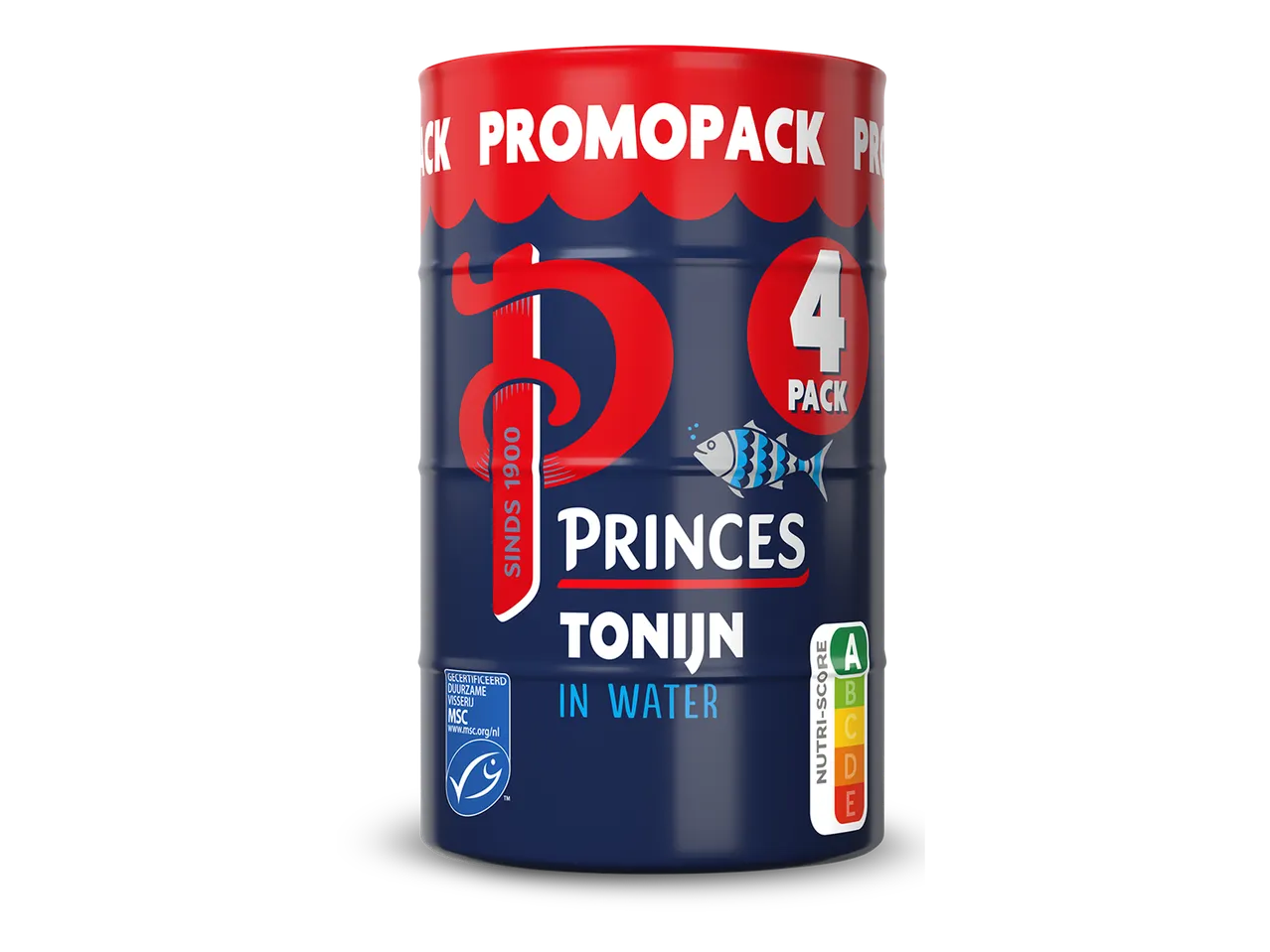 Blauwe tonijn in water 4-pack met Nutri-Score A en MSC-keurmerk.