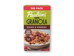 Paulúns Super Granola med kakao og hindbær i en stor pakke.