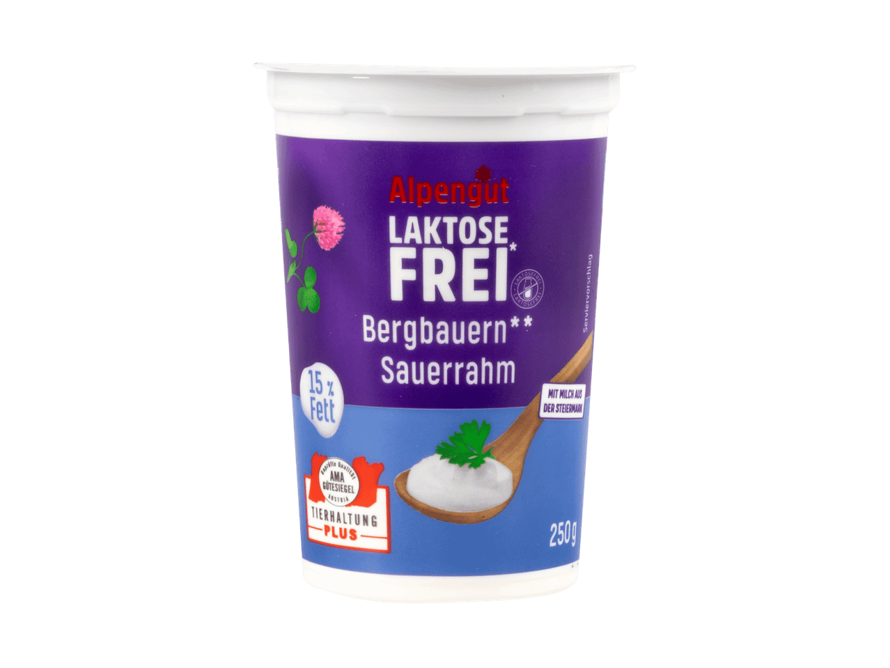 Alpro laktosefreier Bergwiesen-Sauerahm im Becher.
