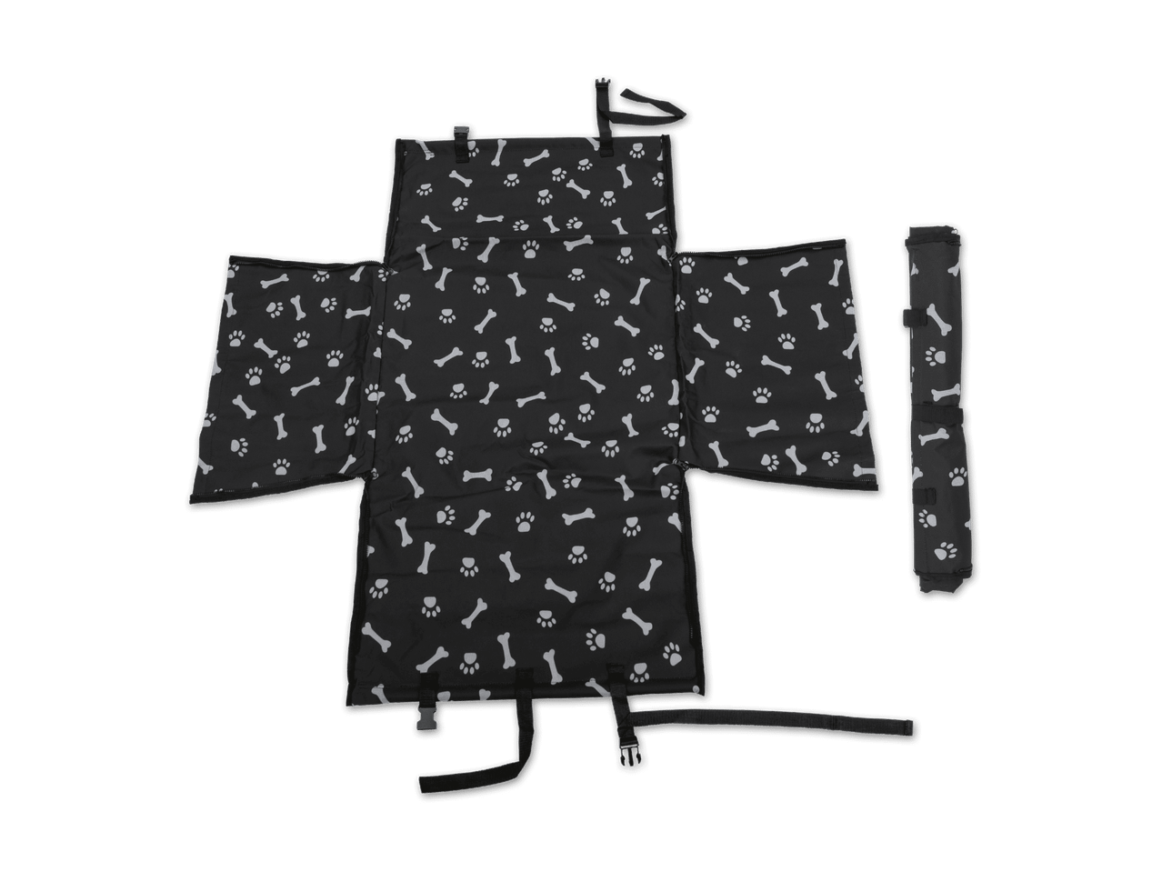 Hundedecke mit Knochen- und Pfotenmuster, teilweise zusammengefaltet