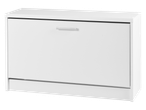 White shoe cabinet with one drawer.