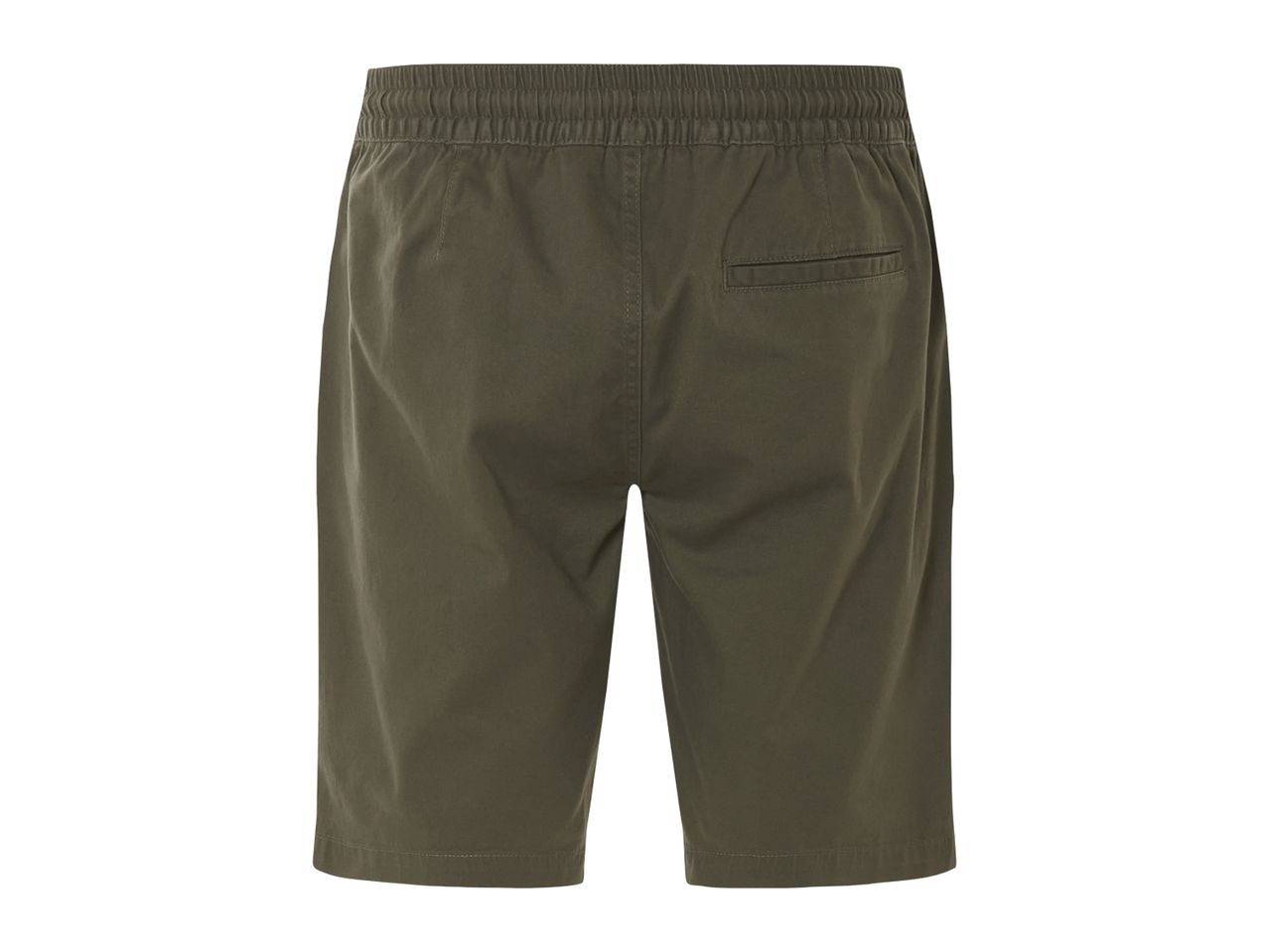 Olive green pull-on shorts.