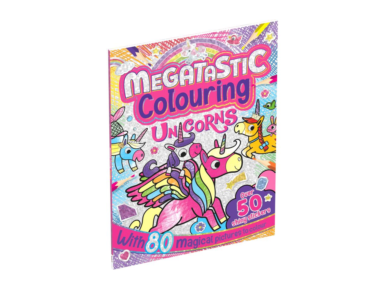 MegaTasTic Unicorns colouring book with 60 pages.