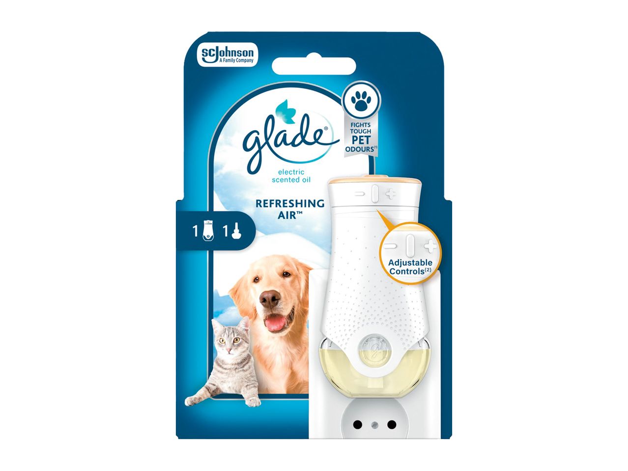 Glade Refreshing Air, un difuzor electric cu ulei parfumat, combate mirosurile de animale de companie.