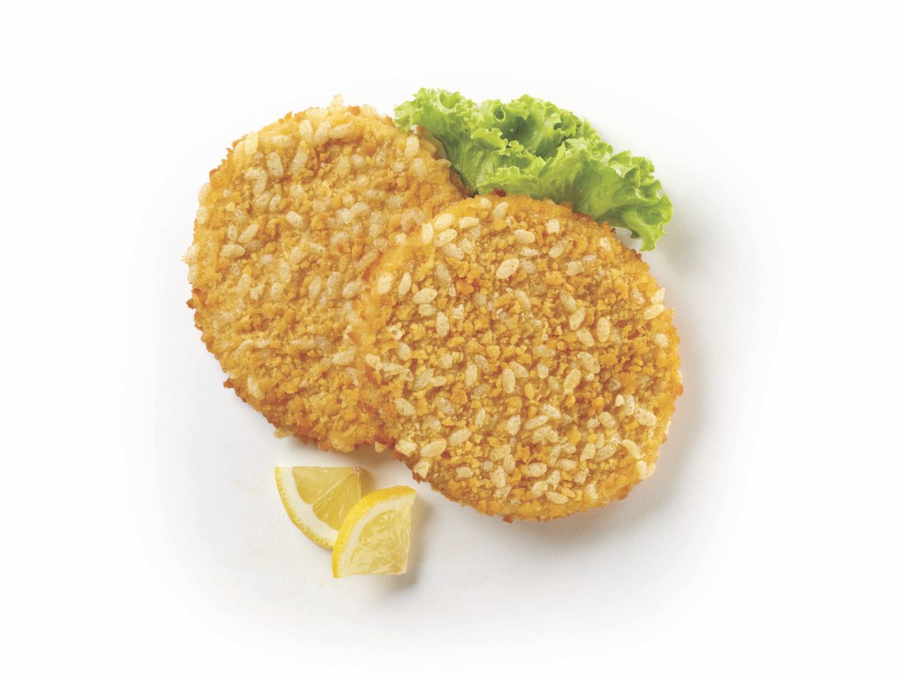 Due cotolette impanate con salsa e limone.