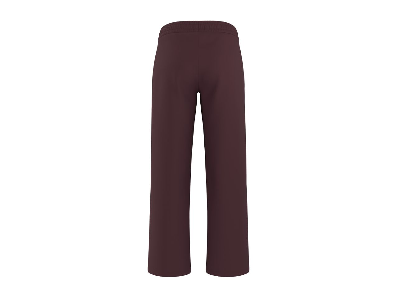 Back view of dark red wide-leg sweatpants with an elastic waistband.
