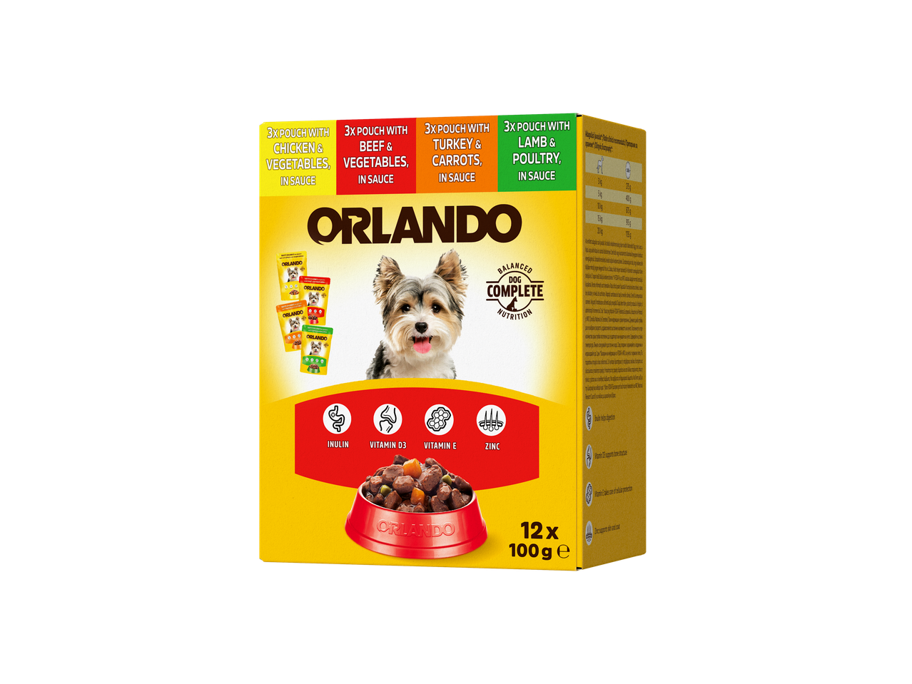 Orlando: 12 x 100g-os tasakadag csirkével, marhával, pulykával és bárányhússal.