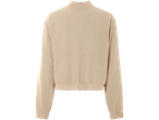 Beige kort sweatshirt med ribbstickad krage och muddar.