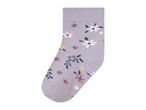 A single lavender sock with a colorful floral pattern.
