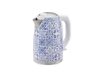 SilverCrest kettle with blue and white pattern.