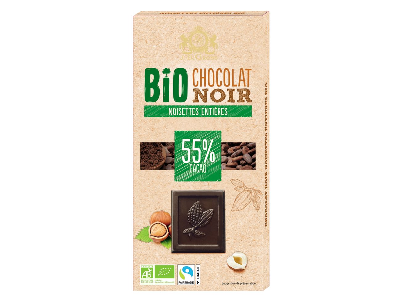 Aller en mode plein écran : Chocolat noir noisettes entières Bio - Image 1