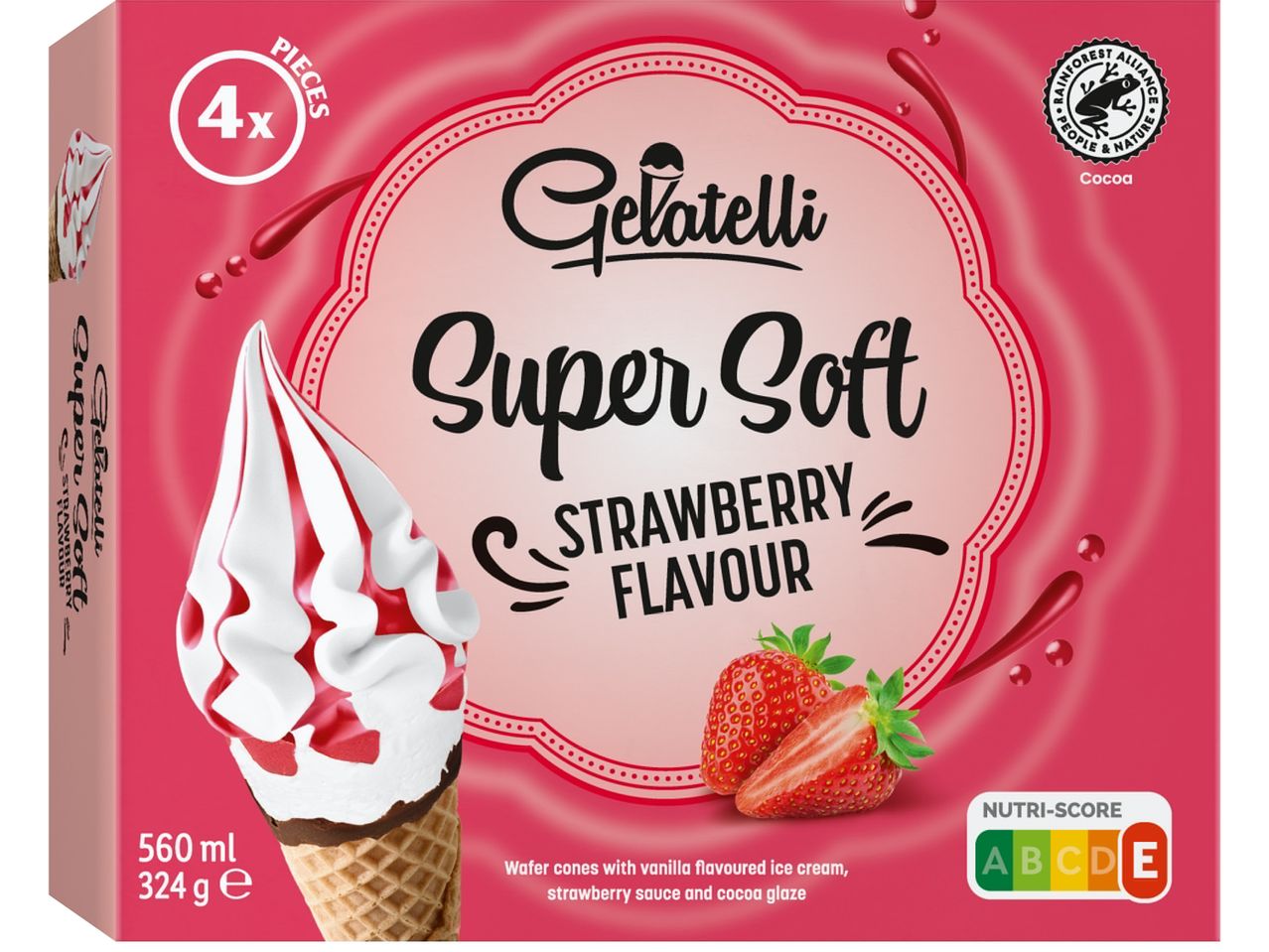 Сладоледени конусчета Gelatelli Super Soft с вкус на ягода.