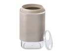 Beige and clear plastic container with a detached clear lid