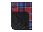 Red and blue plaid blanket with a black quilted underside.