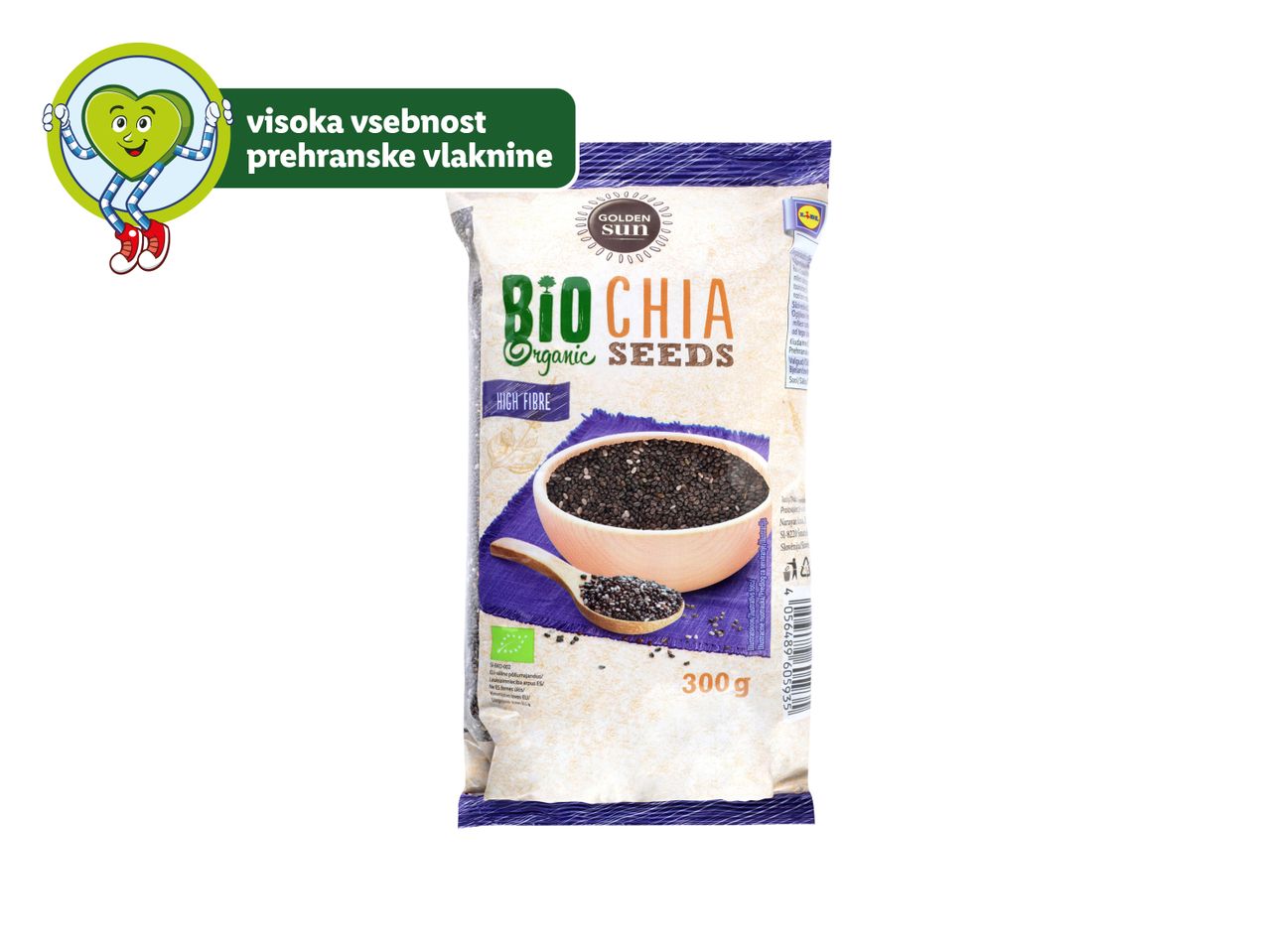 Golden Sun Bio Chia semena, 300g, visok delež vlaknin.