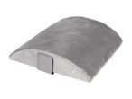 Gray velvet jewelry display pillow with a small clasp.