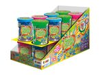 Eight colorful cans of Crazy Aaron's Thinking Putty in a display box.