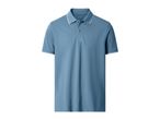 Light blue men's polo shirt with white trim on the collar and sleeves