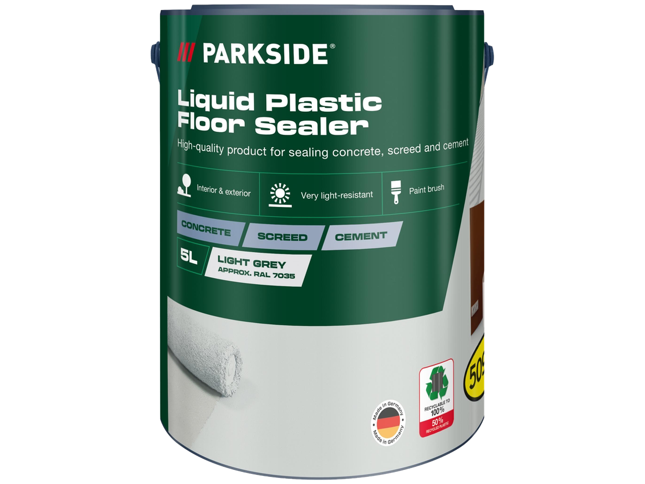 Folyékony műanyag padló tömítőanyag, világosszürke színben, 5 literes kiszerelésben.