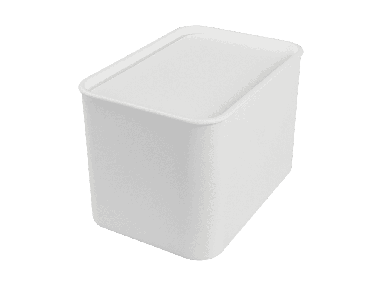 Récipient rectangulaire blanc avec couvercle, idéal pour le stockage des aliments.