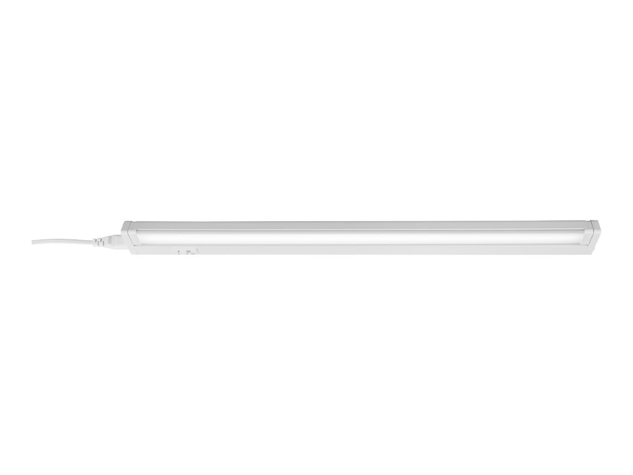 White LED under-cabinet light with a power cord and an on/off switch
