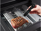 Grilled steak, grill, and Grill Meister thermometer.