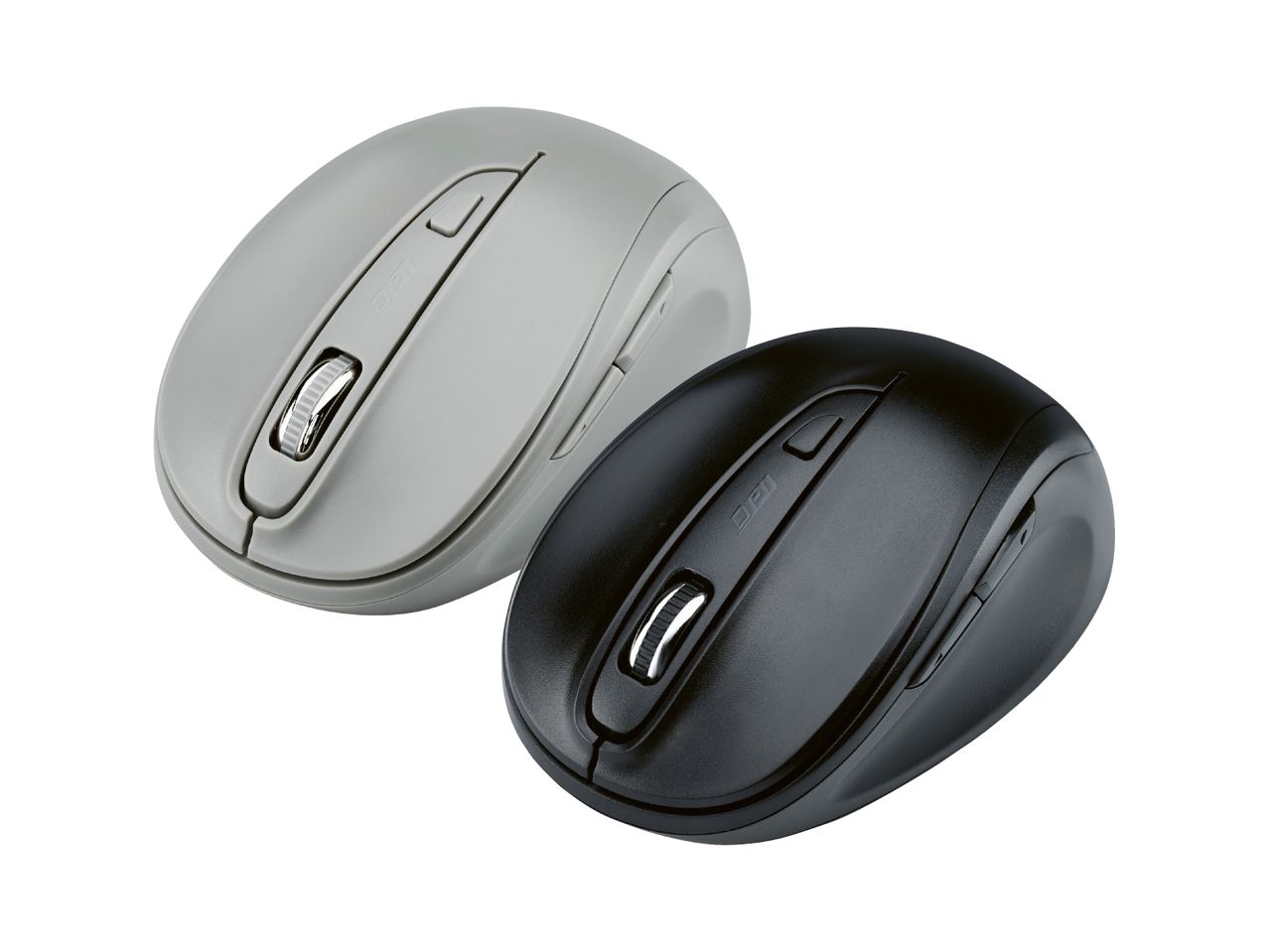 Dvi belaidės Logitech pelės, pilka ir juoda.