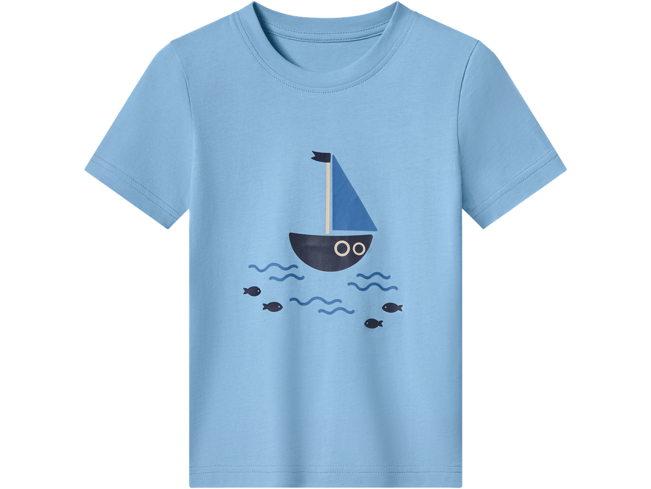 LUPILU dečija pidžama kratkih rukava, svetloplava sa čamcem i ribama.