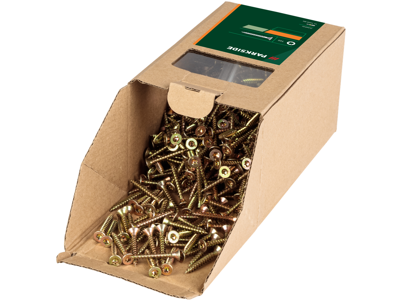 Parkside® Chipboard Screws in a cardboard box.