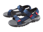 Blaue und graue Sandalen mit Riemen.