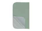 A folded, light green, waterproof mattress protector with rounded corners.