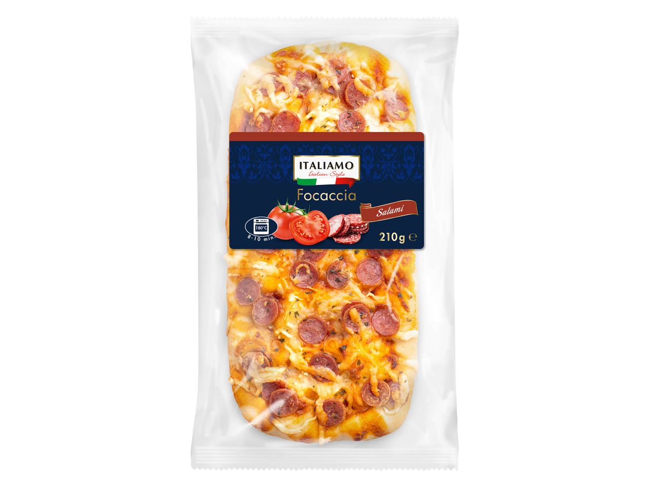 Un paquet de focaccia salami Italimo, style italien.